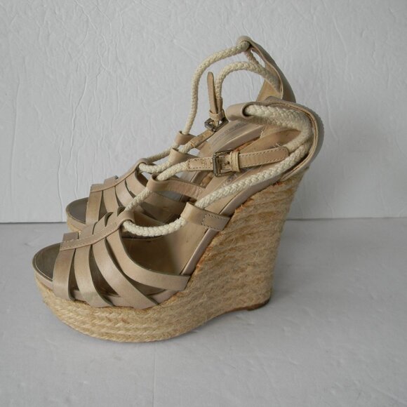 MICHAEL KORS COLLECTION MADE IN ITALY LEATHER ESPADRILLE PLATFORM WEDGE SANDALS - Picture 1 of 8